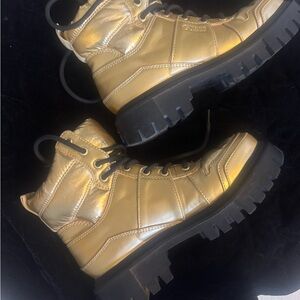 Guess Metallic Gold Lace-Up Boots